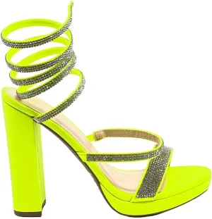 Wild Diva Women's Rhinestone Spiral Ankle Wrap Strap High Chunky Block Heels - MORRIN-65