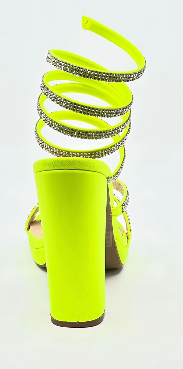 Wild Diva Women's Rhinestone Spiral Ankle Wrap Strap High Chunky Block Heels - MORRIN-65