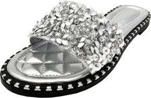 Wild Diva Women's Strappy Ankle Wrap Flat Sandal (6.5, Silver Sequinn)