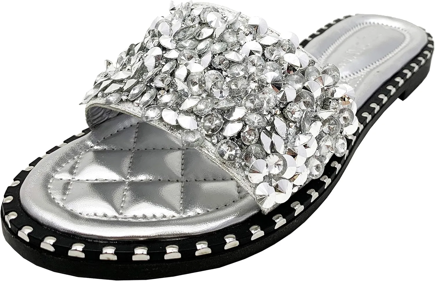 Wild Diva Women's Strappy Ankle Wrap Flat Sandal (6.5, Silver Sequinn)