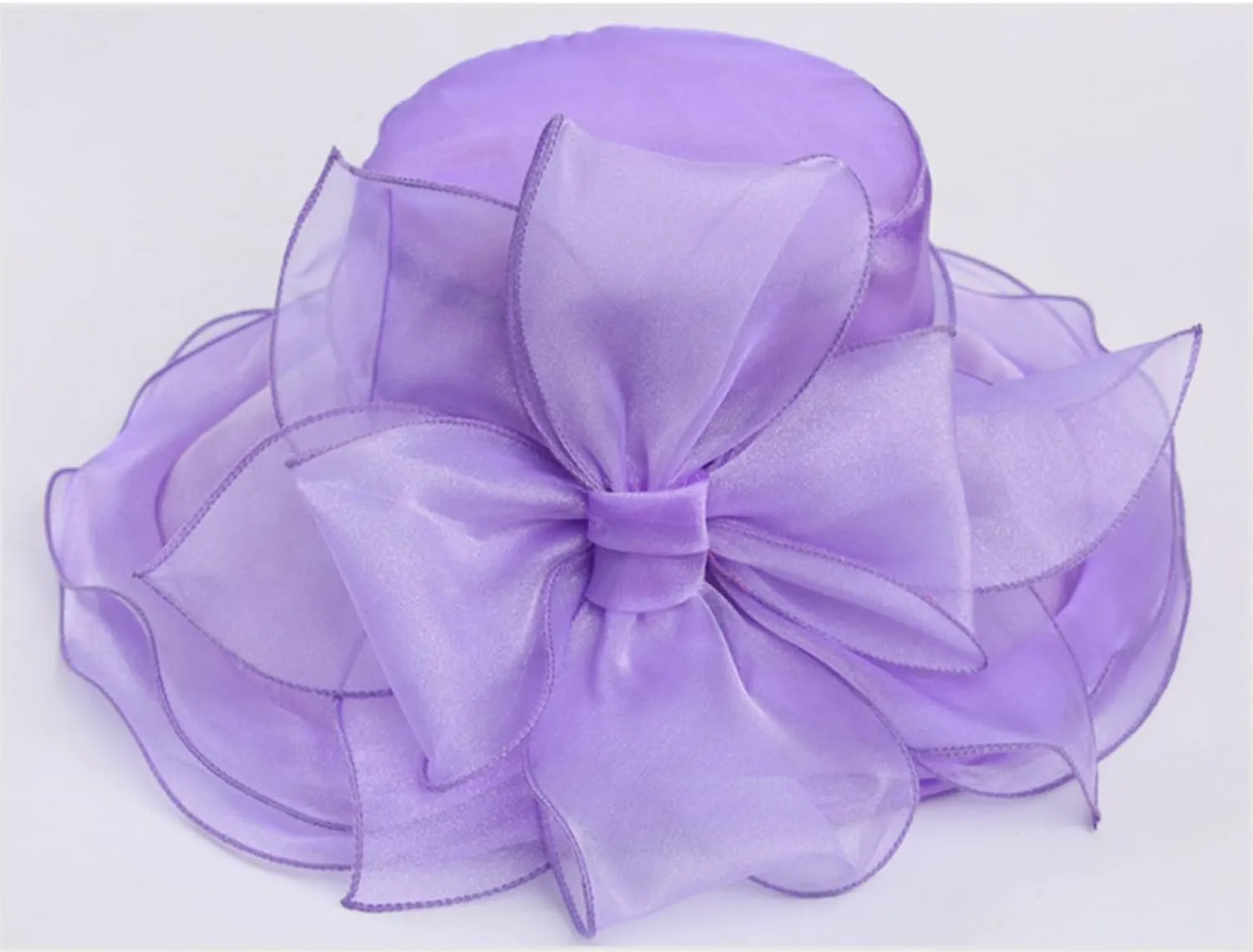 Women Derby Fascinator Hat Organza Church Wedding Tea Party Hats Wide Brim Sun Hat