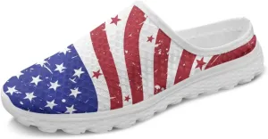 Womens Backless Shoes Flags Print Walking Mules Slip-on Closed Toe Slippers Breathable Mesh Sneakers