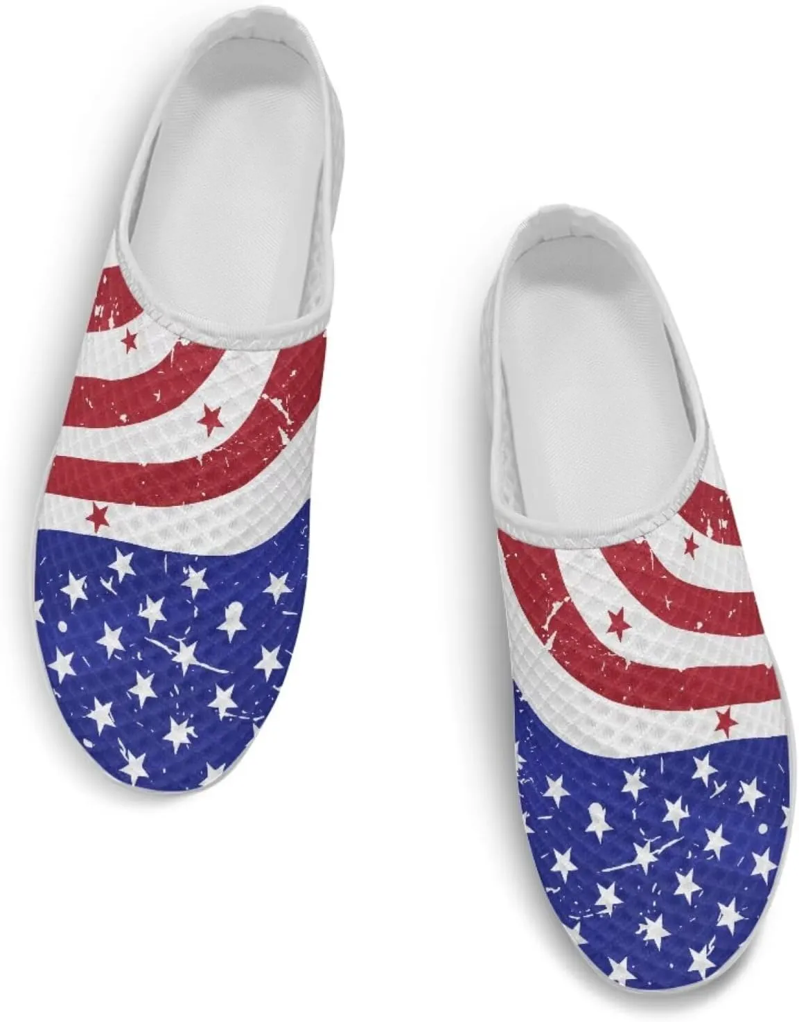 Womens Backless Shoes Flags Print Walking Mules Slip-on Closed Toe Slippers Breathable Mesh Sneakers
