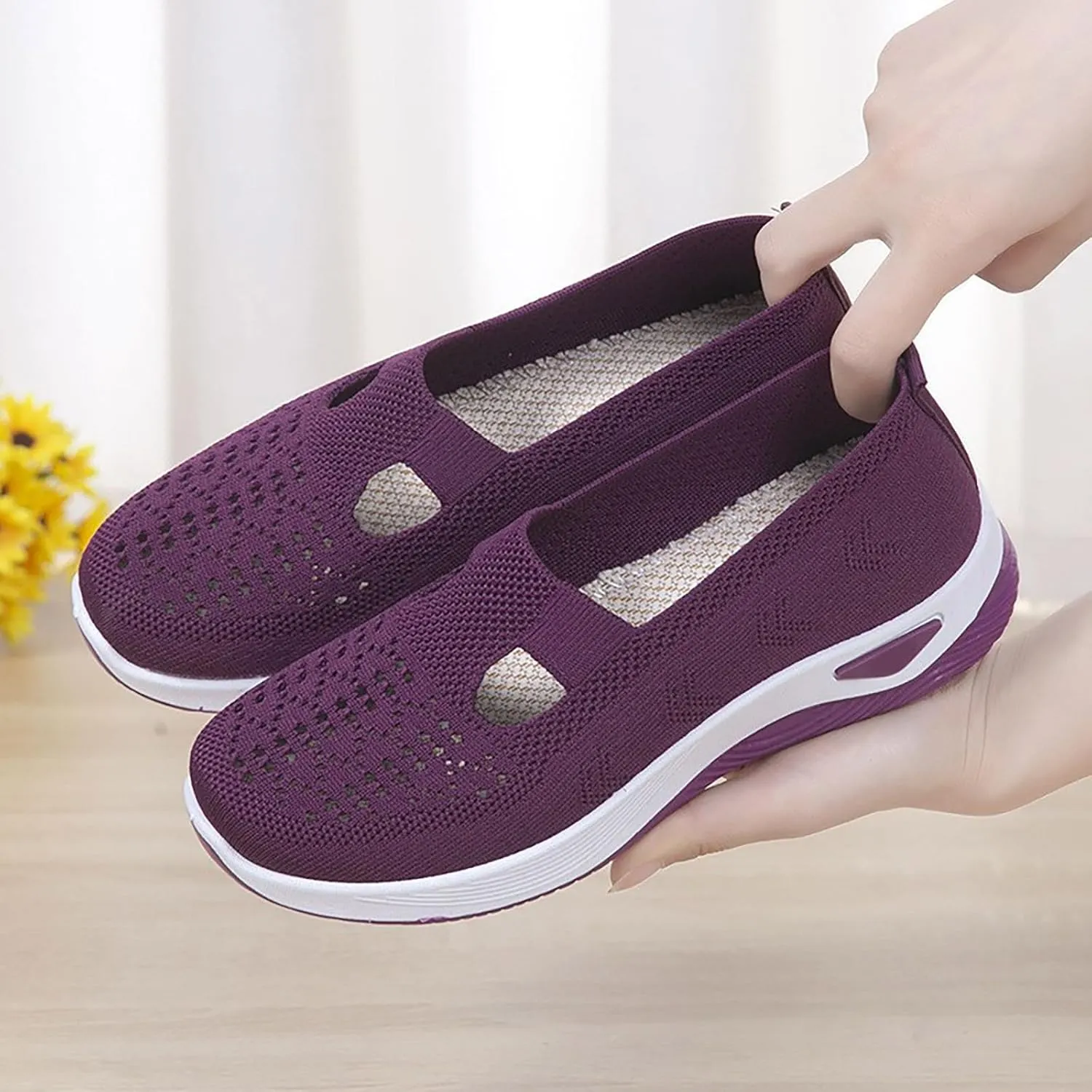 Women'S Breathable Soft Shoes Hands Free Slip On Arch Support Sneakers Walking Foam Go Running Shoes