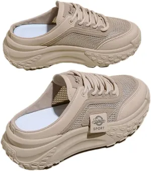 Women's Casual Mules, Breathable Mesh Slip-On Sneakers with Thick Sole, Fabric Lining and TPR Sole, Versatile Solid Color Design for All Seasons