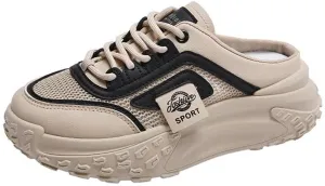 Women's Casual Mules, Breathable Mesh Slip-On Sneakers with Thick Sole, Fabric Lining and TPR Sole, Versatile Solid Color Design for All Seasons