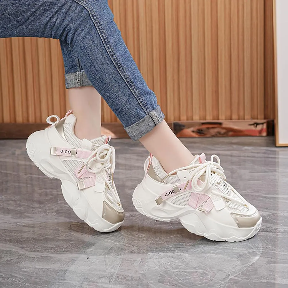 Women's Fashion Breathable Mesh Platform Sneakers Casual Jogging Walking Chunky Shoes 5.5-8.5