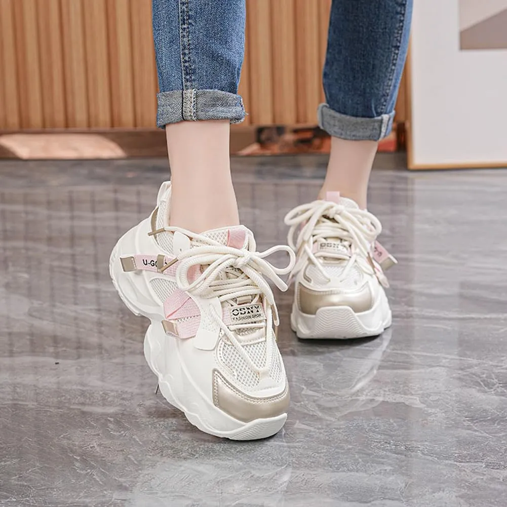 Women's Fashion Breathable Mesh Platform Sneakers Casual Jogging Walking Chunky Shoes 5.5-8.5