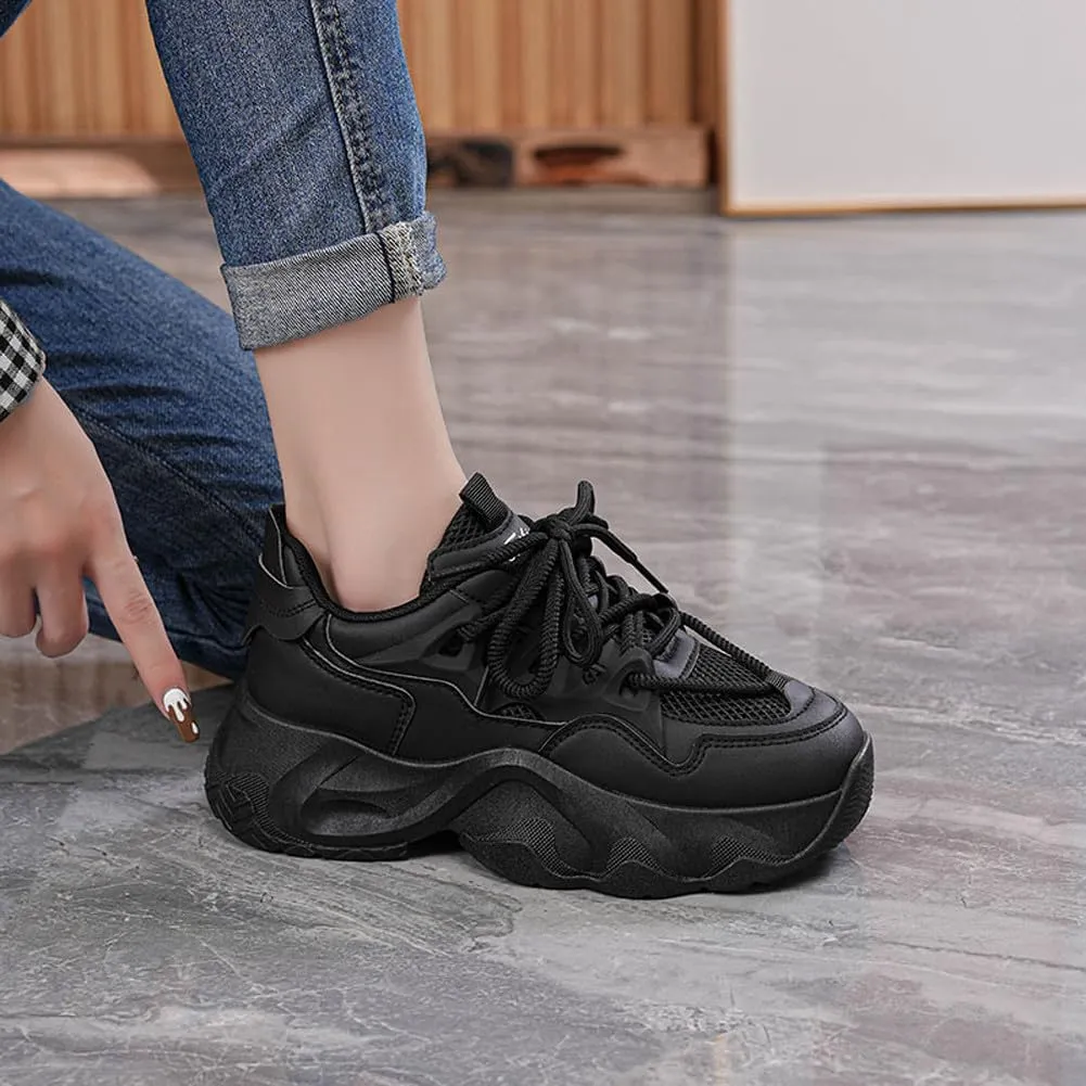 Women's Fashion Breathable Mesh Platform Sneakers Casual Jogging Walking Chunky Shoes 5.5-8.5
