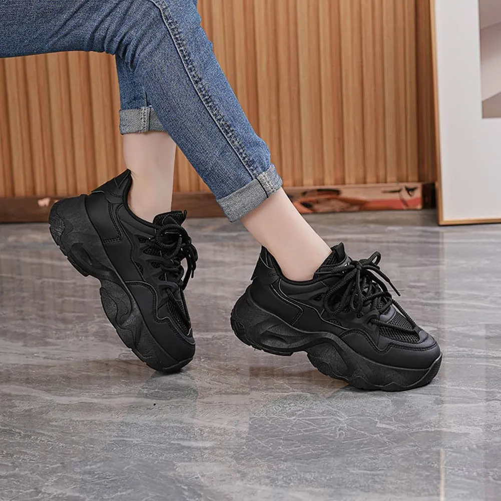 Women's Fashion Breathable Mesh Platform Sneakers Casual Jogging Walking Chunky Shoes 5.5-8.5