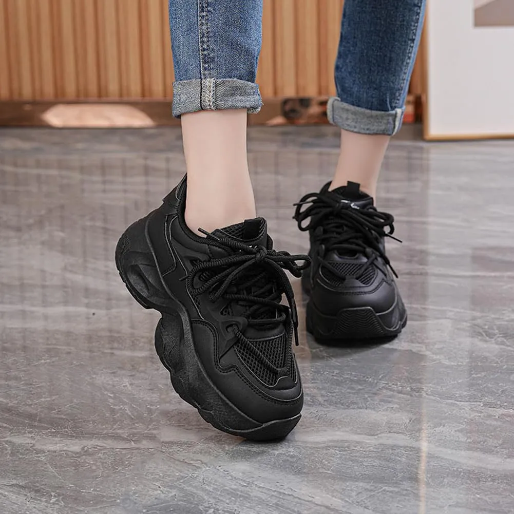 Women's Fashion Breathable Mesh Platform Sneakers Casual Jogging Walking Chunky Shoes 5.5-8.5
