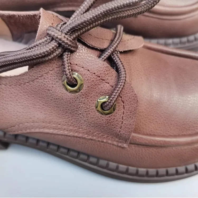 Women's Handmade Leather Casual Flat Lace Up Derby Shoes
