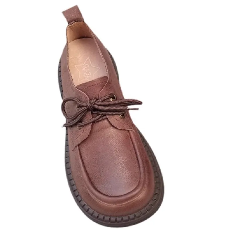 Women's Handmade Leather Casual Flat Lace Up Derby Shoes