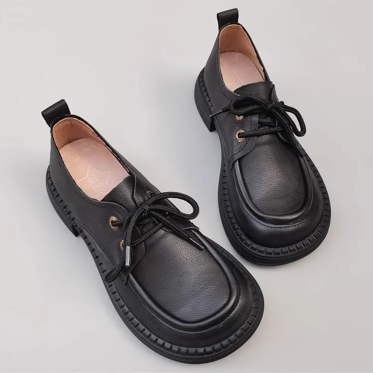 Women's Handmade Leather Casual Flat Lace Up Derby Shoes