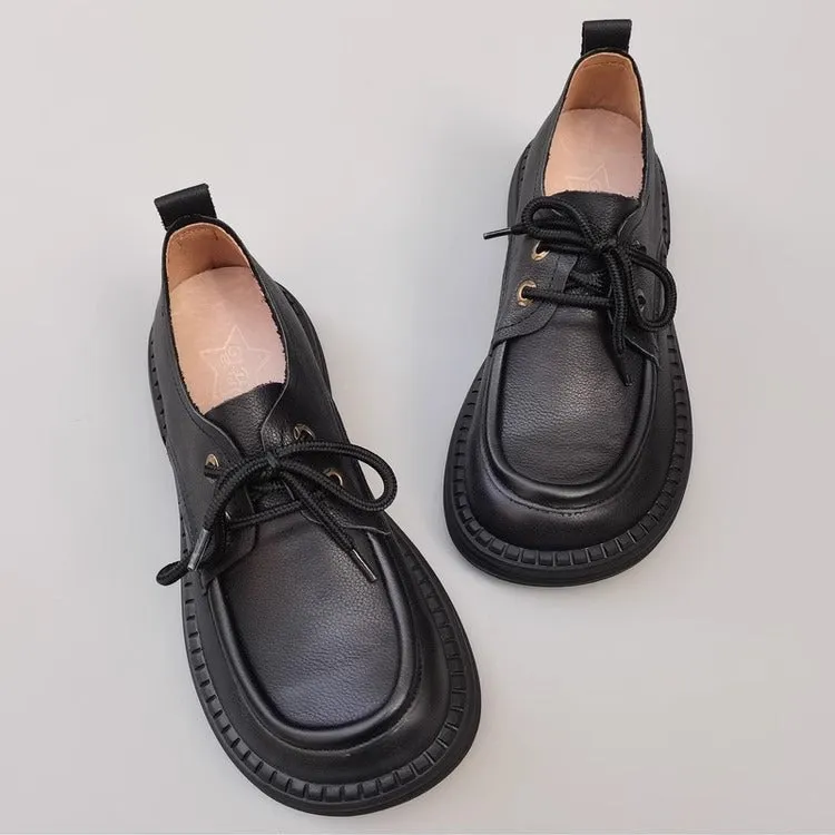 Women's Handmade Leather Casual Flat Lace Up Derby Shoes