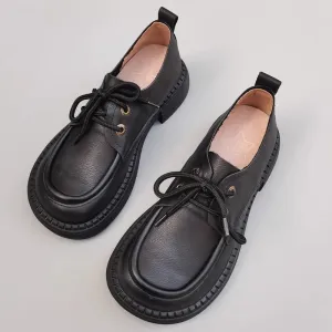 Women's Handmade Leather Casual Flat Lace Up Derby Shoes