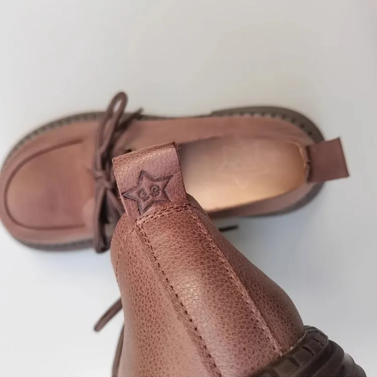 Women's Handmade Leather Casual Flat Lace Up Derby Shoes