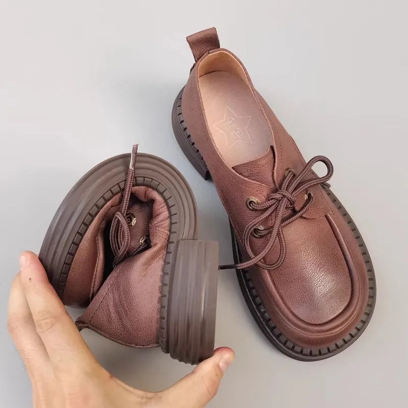 Women's Handmade Leather Casual Flat Lace Up Derby Shoes