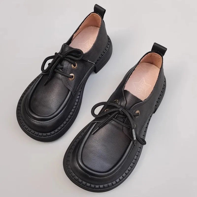 Women's Handmade Leather Casual Flat Lace Up Derby Shoes