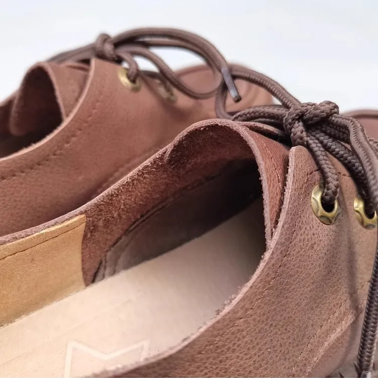 Women's Handmade Leather Casual Flat Lace Up Derby Shoes