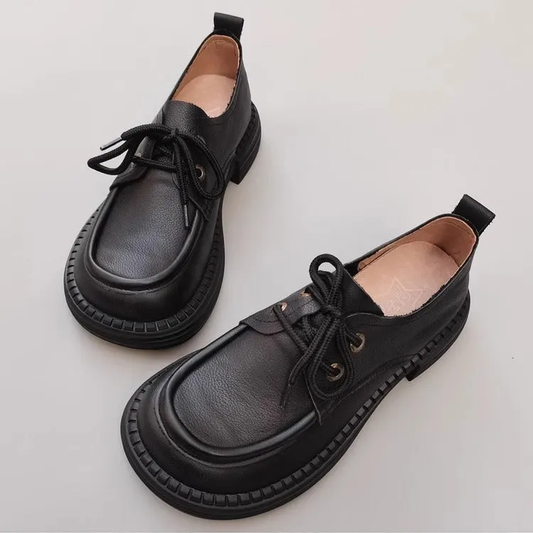 Women's Handmade Leather Casual Flat Lace Up Derby Shoes