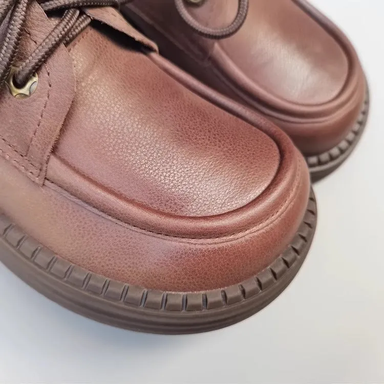 Women's Handmade Leather Casual Flat Lace Up Derby Shoes