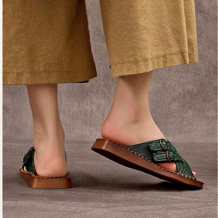Women's Handmade Leather Vintage Cross Buckle Buckle Mule Sandals