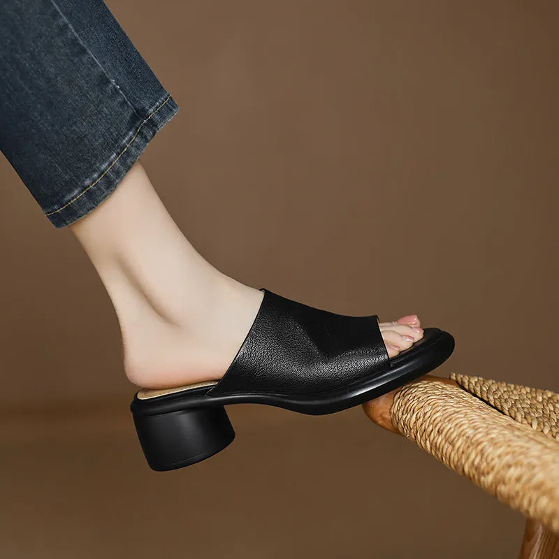 Women's Handmade Soft Sheepskin Summer Heeled Mule Slippers
