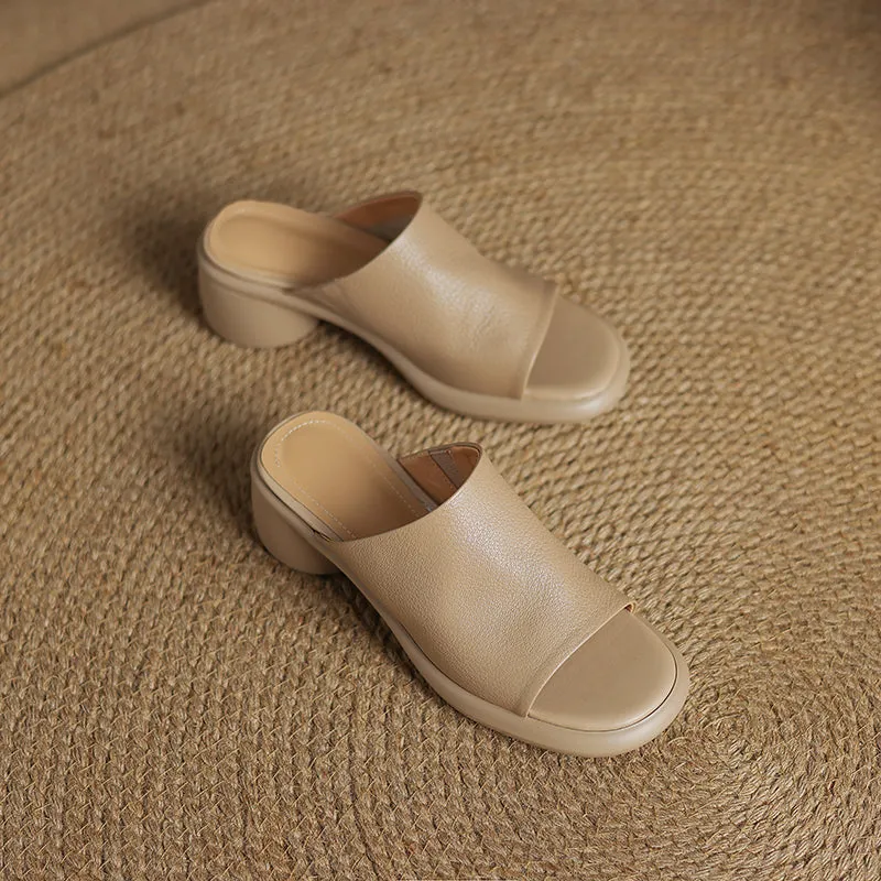 Women's Handmade Soft Sheepskin Summer Heeled Mule Slippers