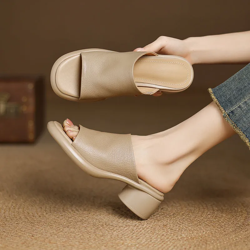 Women's Handmade Soft Sheepskin Summer Heeled Mule Slippers