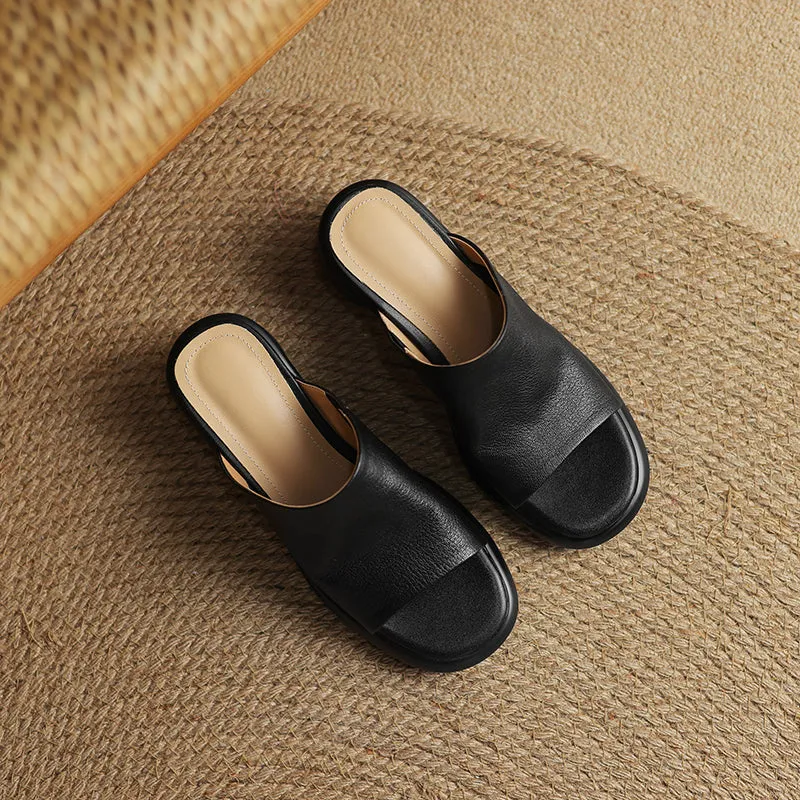 Women's Handmade Soft Sheepskin Summer Heeled Mule Slippers