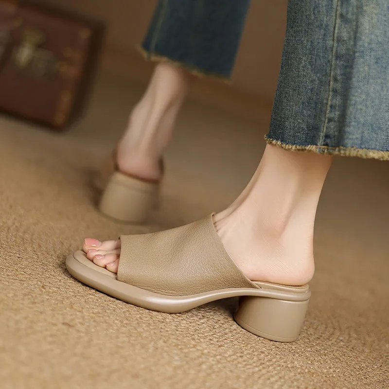Women's Handmade Soft Sheepskin Summer Heeled Mule Slippers