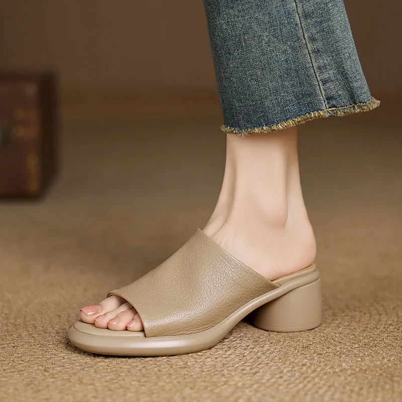 Women's Handmade Soft Sheepskin Summer Heeled Mule Slippers