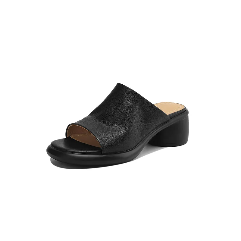 Women's Handmade Soft Sheepskin Summer Heeled Mule Slippers