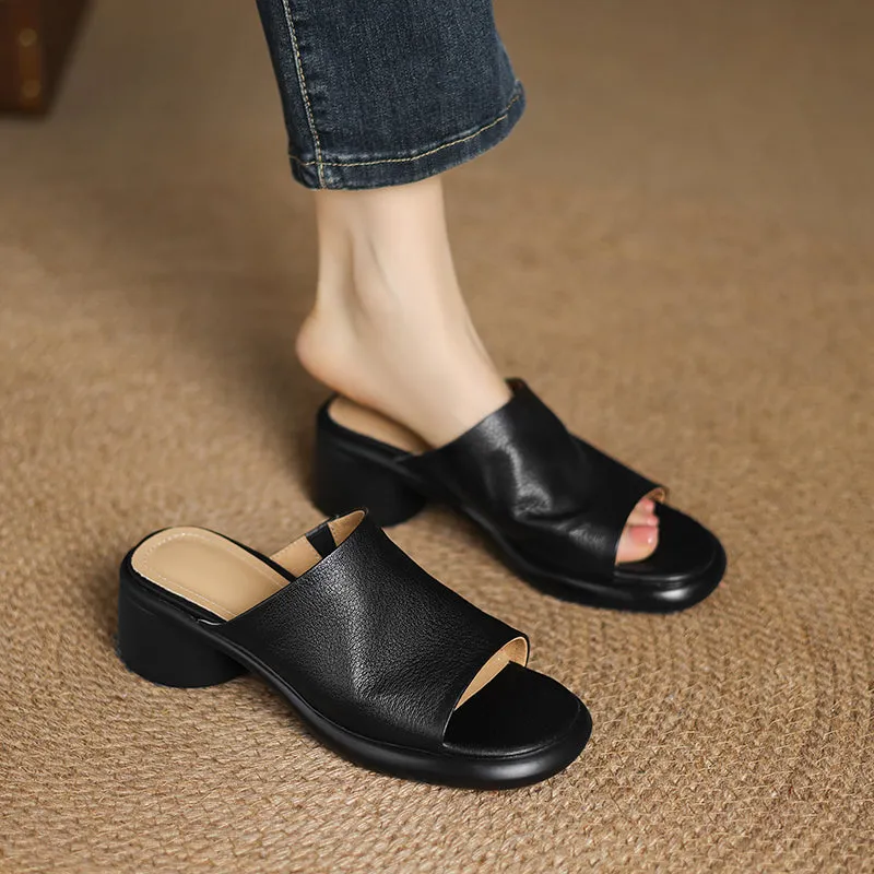 Women's Handmade Soft Sheepskin Summer Heeled Mule Slippers