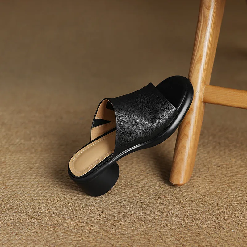 Women's Handmade Soft Sheepskin Summer Heeled Mule Slippers