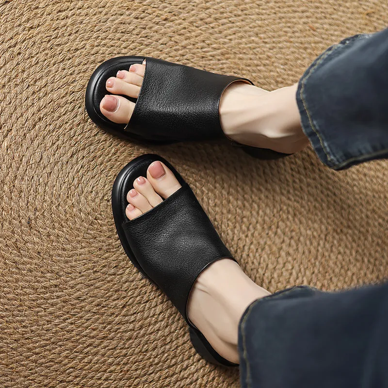 Women's Handmade Soft Sheepskin Summer Heeled Mule Slippers