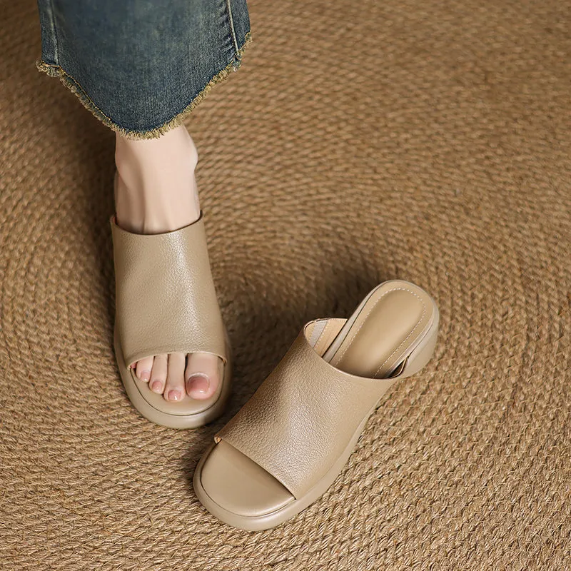 Women's Handmade Soft Sheepskin Summer Heeled Mule Slippers