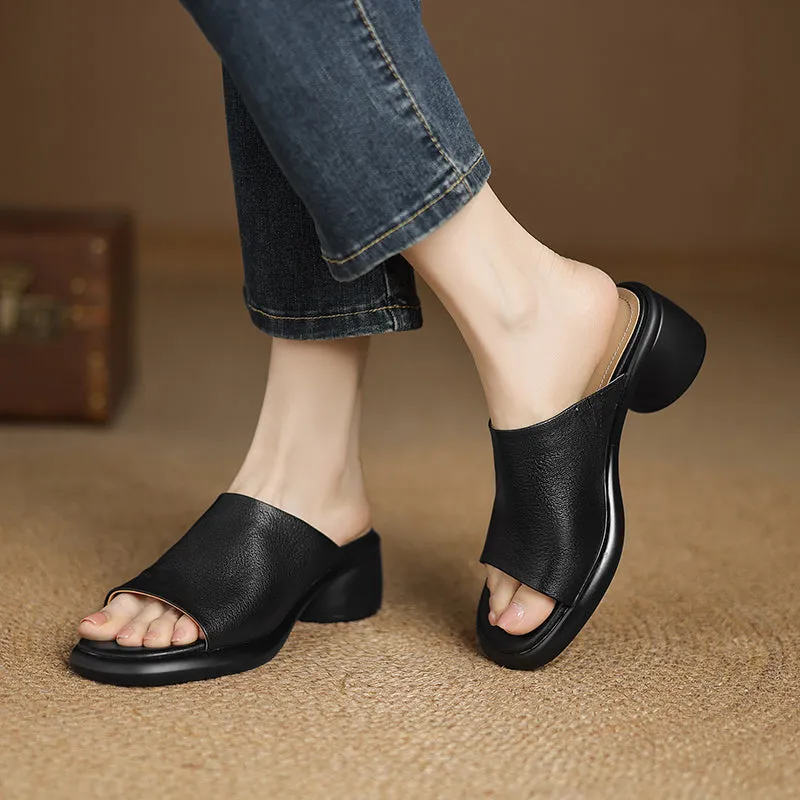 Women's Handmade Soft Sheepskin Summer Heeled Mule Slippers