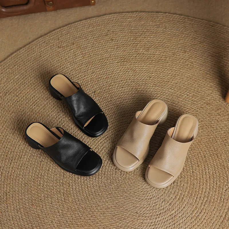 Women's Handmade Soft Sheepskin Summer Heeled Mule Slippers