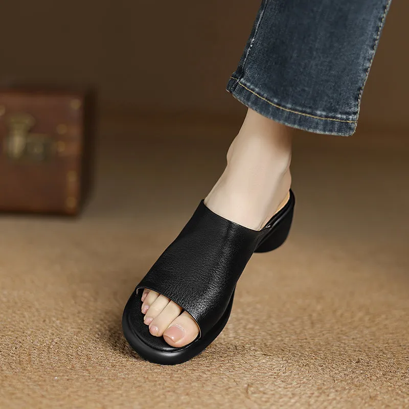 Women's Handmade Soft Sheepskin Summer Heeled Mule Slippers
