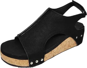 Women's Platform Wedge Sandals Dressy Espadrilles Wedges Low Heel Open Toe Sasndal Leather Buckle Ankle Strap Cork Sandal Comfortable Orthopedic Sandal Walking Strappy Slip On Shoes