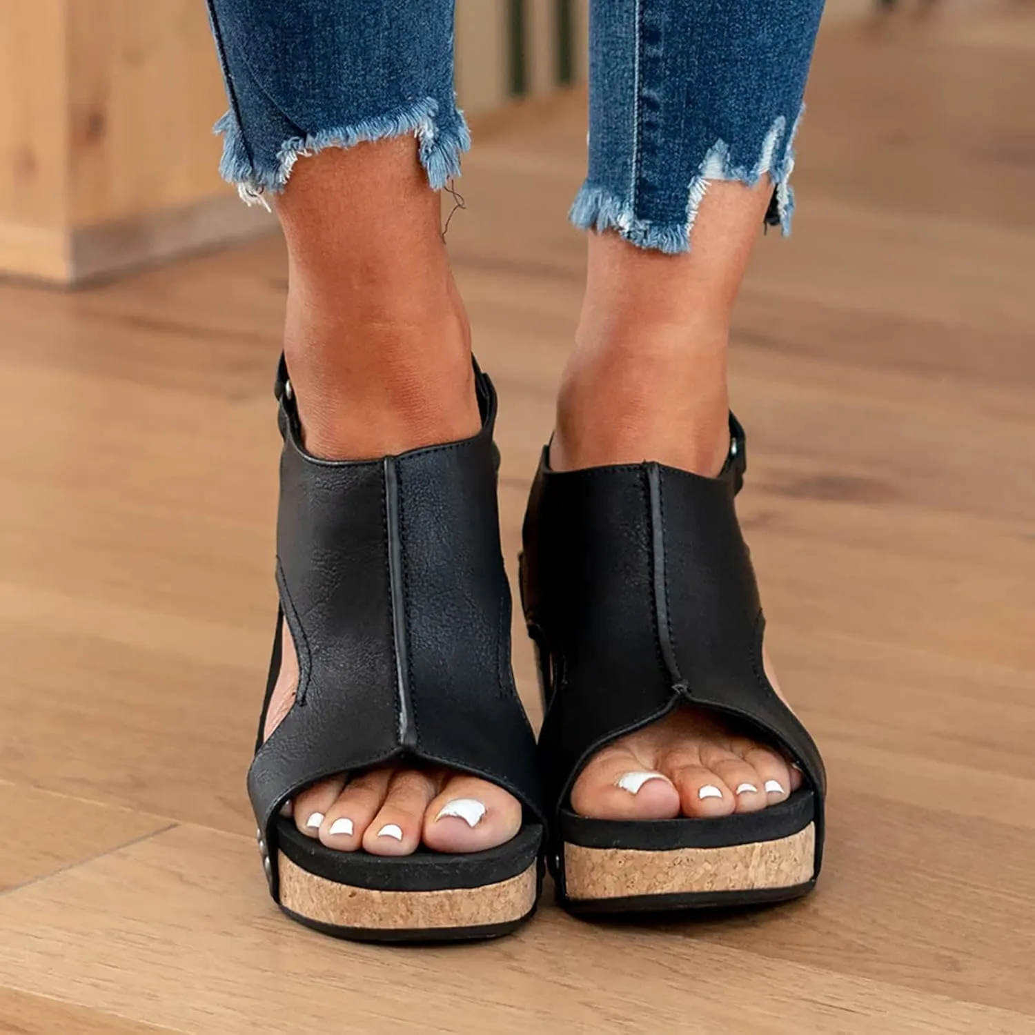 Women's Platform Wedge Sandals Dressy Espadrilles Wedges Low Heel Open Toe Sasndal Leather Buckle Ankle Strap Cork Sandal Comfortable Orthopedic Sandal Walking Strappy Slip On Shoes