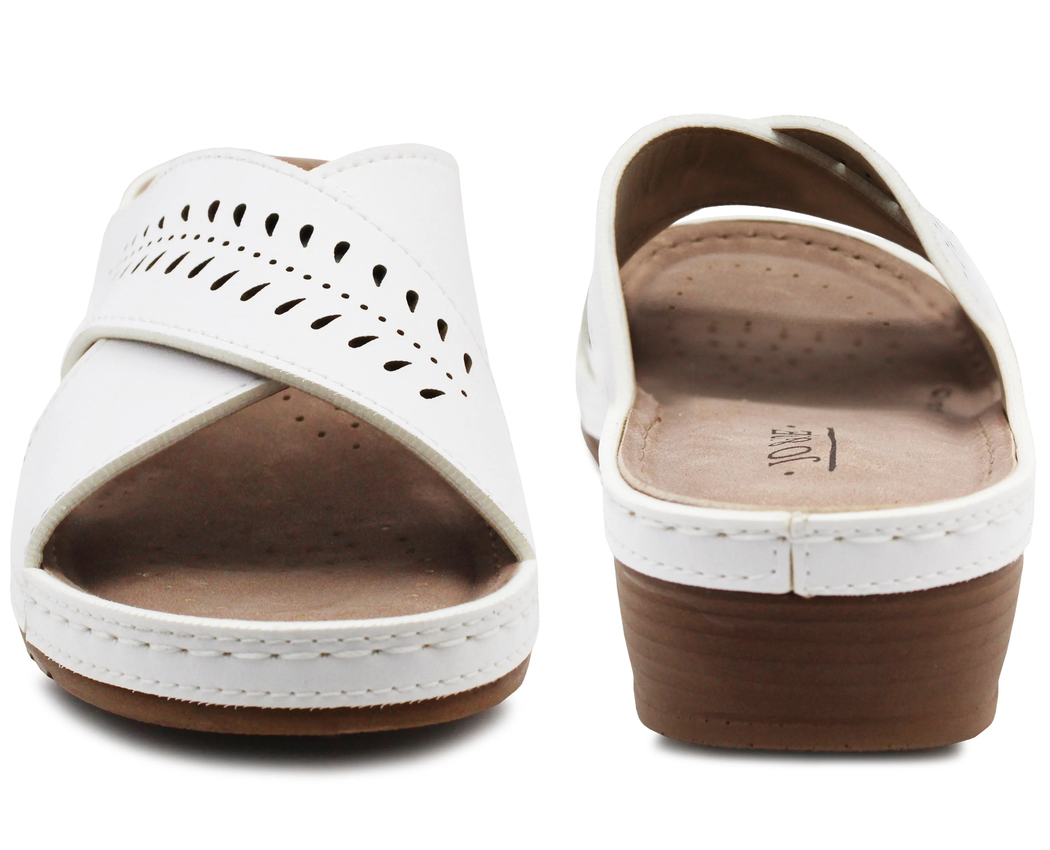 Womens Slip On Sandals White Backless Low Wedge Open Toe Mules Summer Fashion Beach Slides Flip Flops