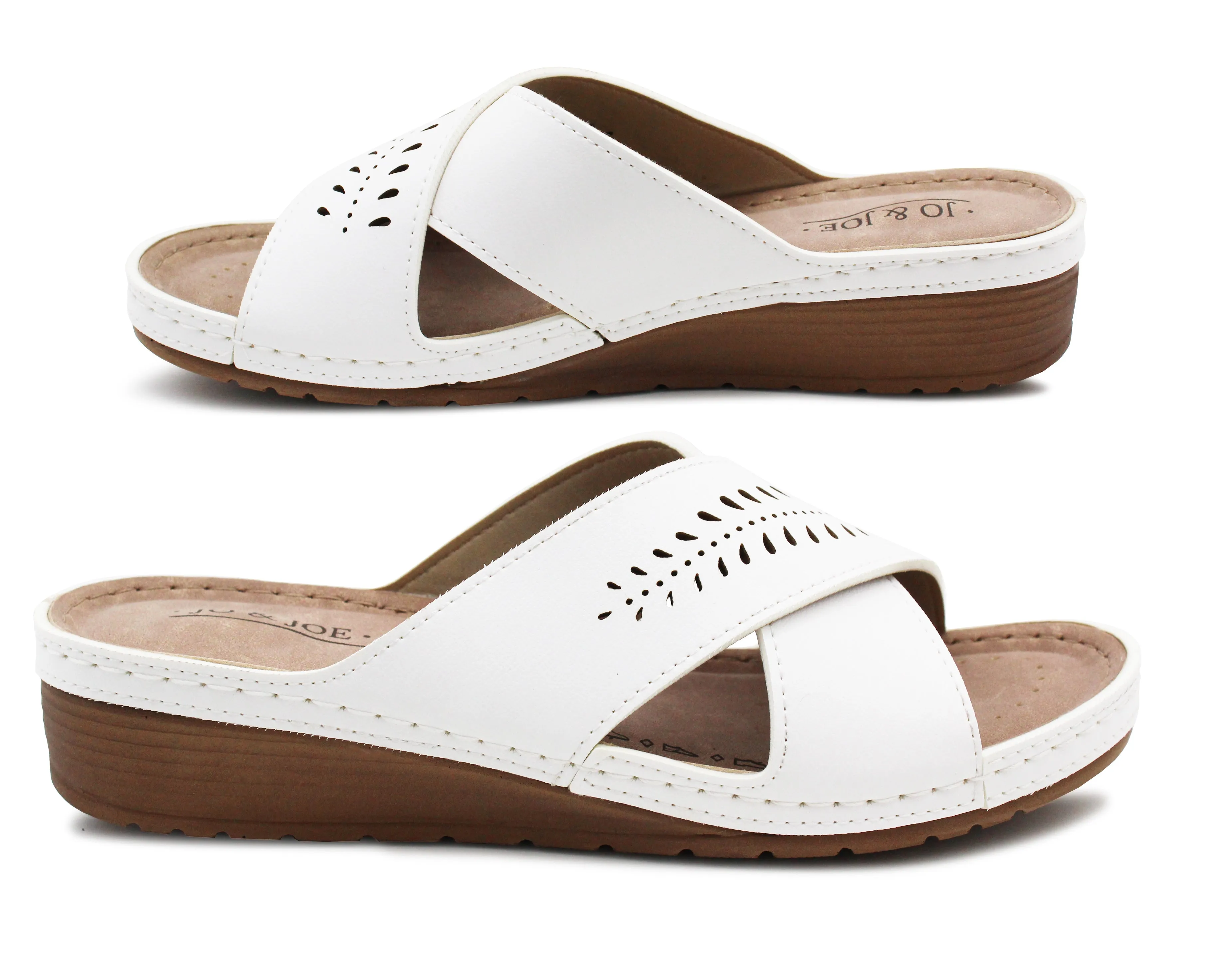 Womens Slip On Sandals White Backless Low Wedge Open Toe Mules Summer Fashion Beach Slides Flip Flops