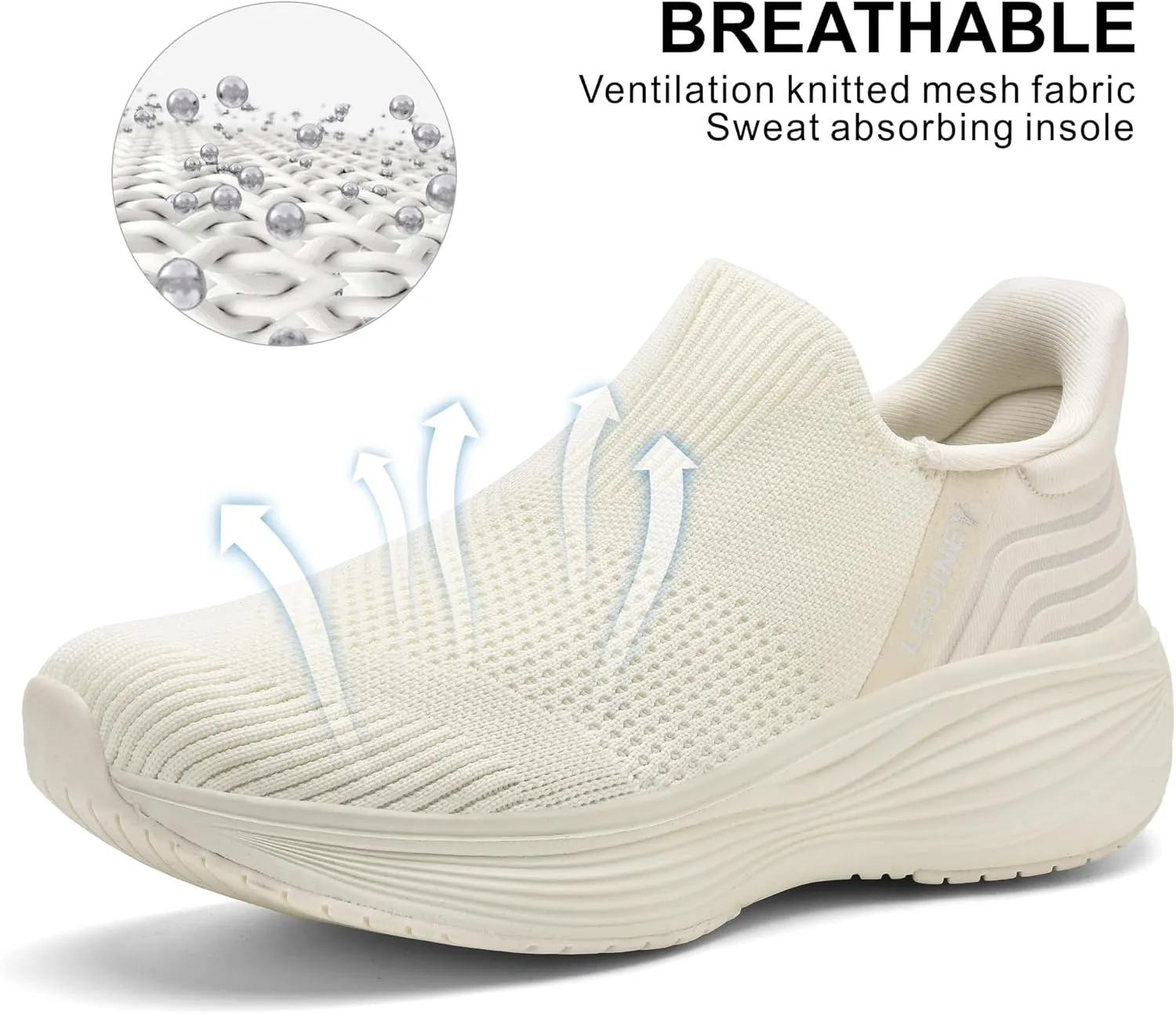 Women's Slip On Walking Sneaker丨Lightweight Breathable Tennis Shoes丨Knit Mesh Platform Zapatos para Mujer