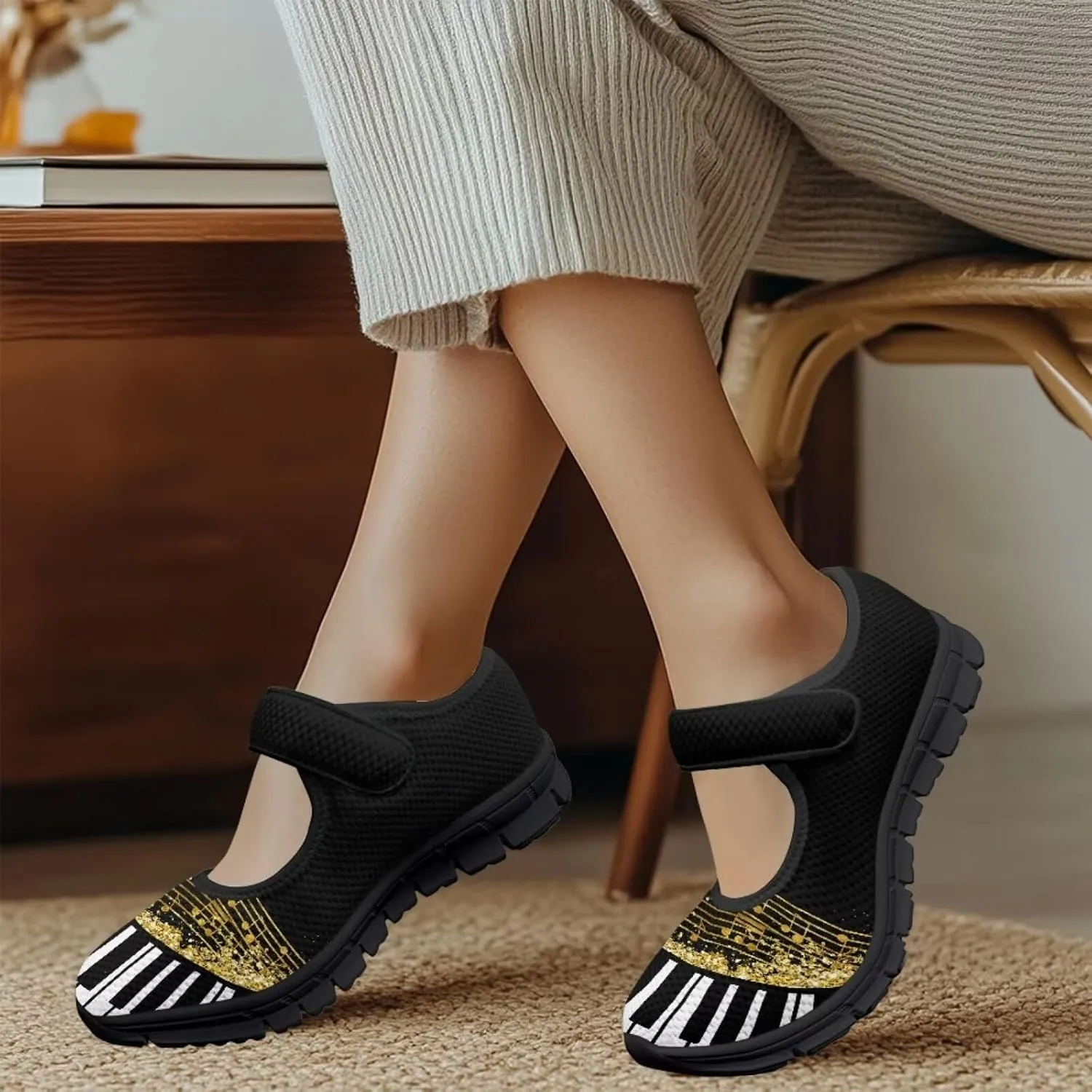 Women's Sunflower Print Mary Jane Sneaker Shoes Casual Lightweight Breathable Sneaker