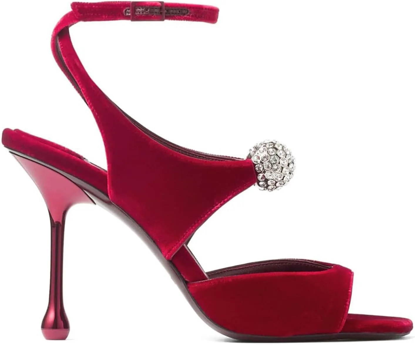 Women's Velvet High-Heeled Sandals With Rhinestone Crystal Square Open Toe Ankle Strap Buckle Stiletto Heels Bridal Wedding Party Dress Shoes