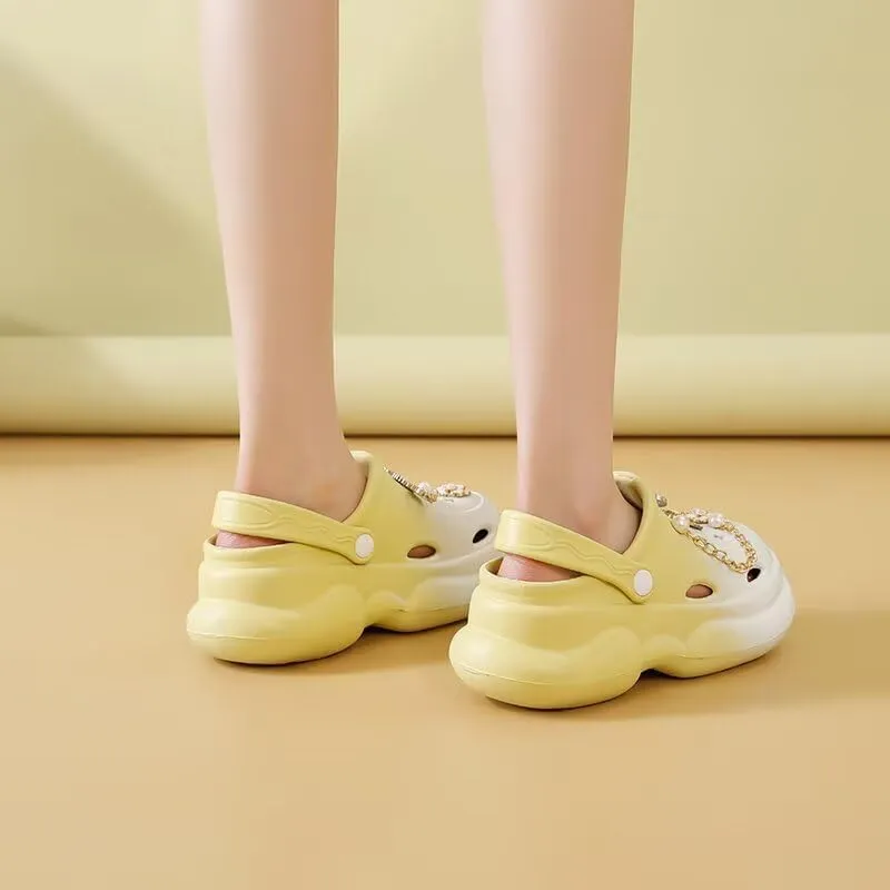 Women's Waterproof Platform Clogs with Pearl & Jewel Charms – Unique Elegant Mule Sandals Slippers for Beach,Pool,Gardening,Indoor,Parties,and Outdoor Summer Wear