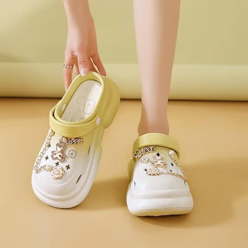 Women's Waterproof Platform Clogs with Pearl & Jewel Charms – Unique Elegant Mule Sandals Slippers for Beach,Pool,Gardening,Indoor,Parties,and Outdoor Summer Wear